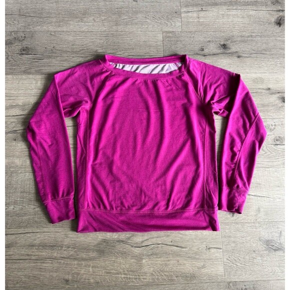 Nike Dri-Fit Women’s Swoosh Sweatshirt Magenta Long Sleeve Boat Neck Medium Pink - Picture 1 of 5
